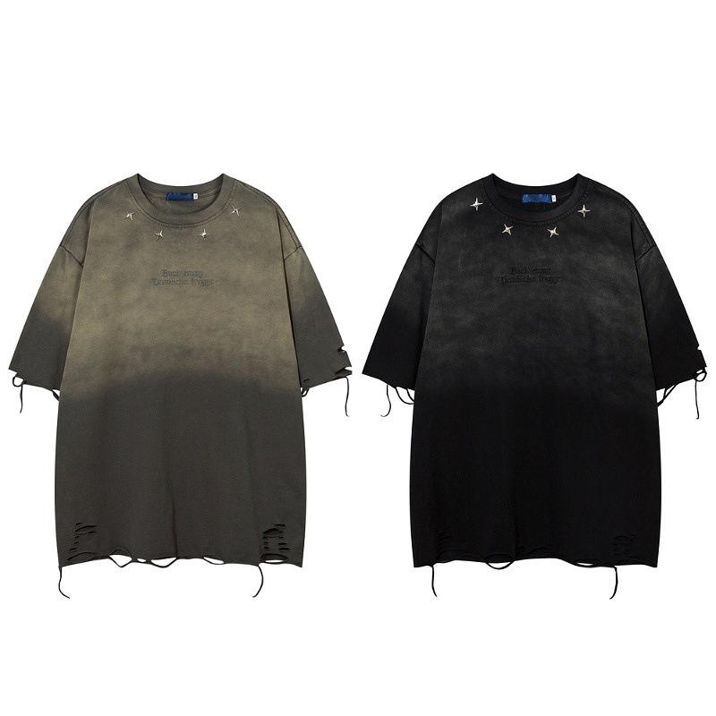 Męski T-shirt Qilin w stylu vintage, prany, o luźnym kroju