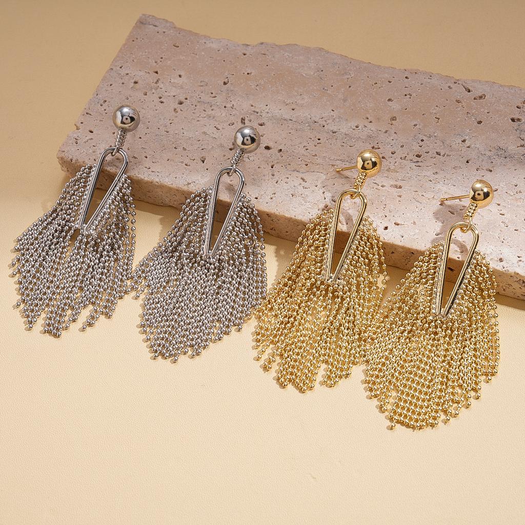 European and American hollow geometric fringed silver needle earrings retro personalized niche earrings