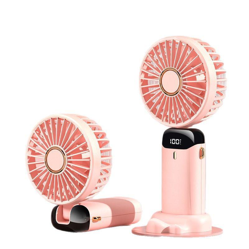 Portable N15 USB Foldable Handheld Fan with Digital Display & Long Battery Life for Desktop or Hanging Neck Use