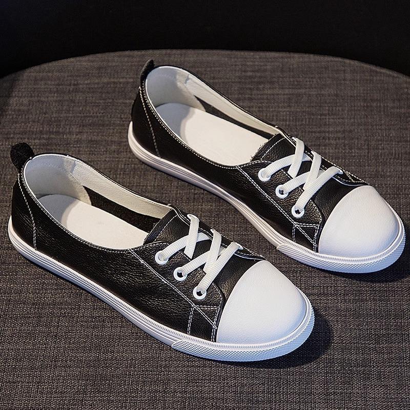 

Модные туфли из коровьей кожи, маленькие белые туфли, женские весенне-осенние новые женские туфли на плоской подошве, универсальные повседневные туфли-лодочки с неглубоким вырезом 40 чёрный