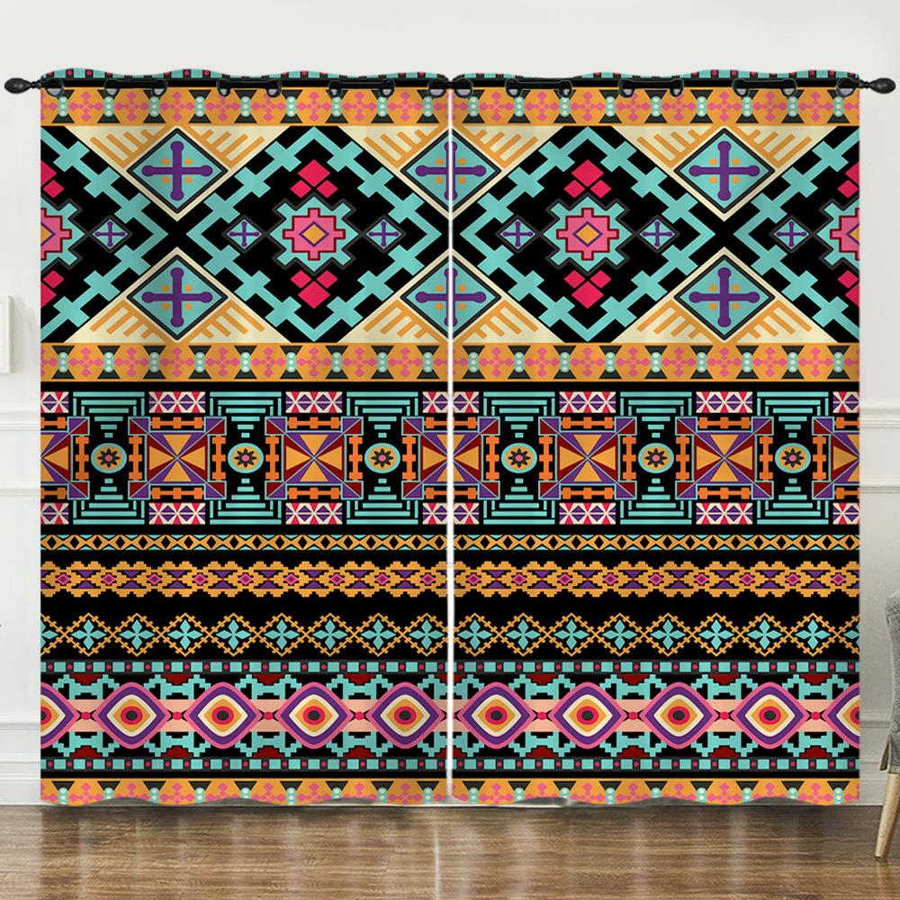 Curtain Ethnic Style 3D Digital Printing Blackout Curtain Punching