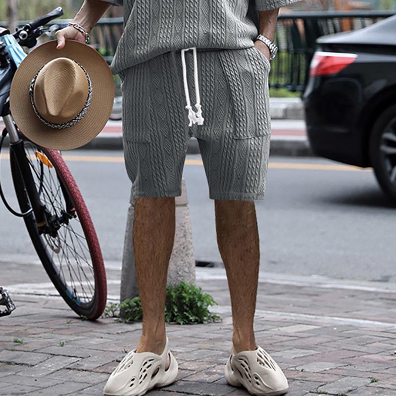 Multi-pocket Spring/Summer Straight-leg Wide-leg Sports Casual Jacquard Shorts