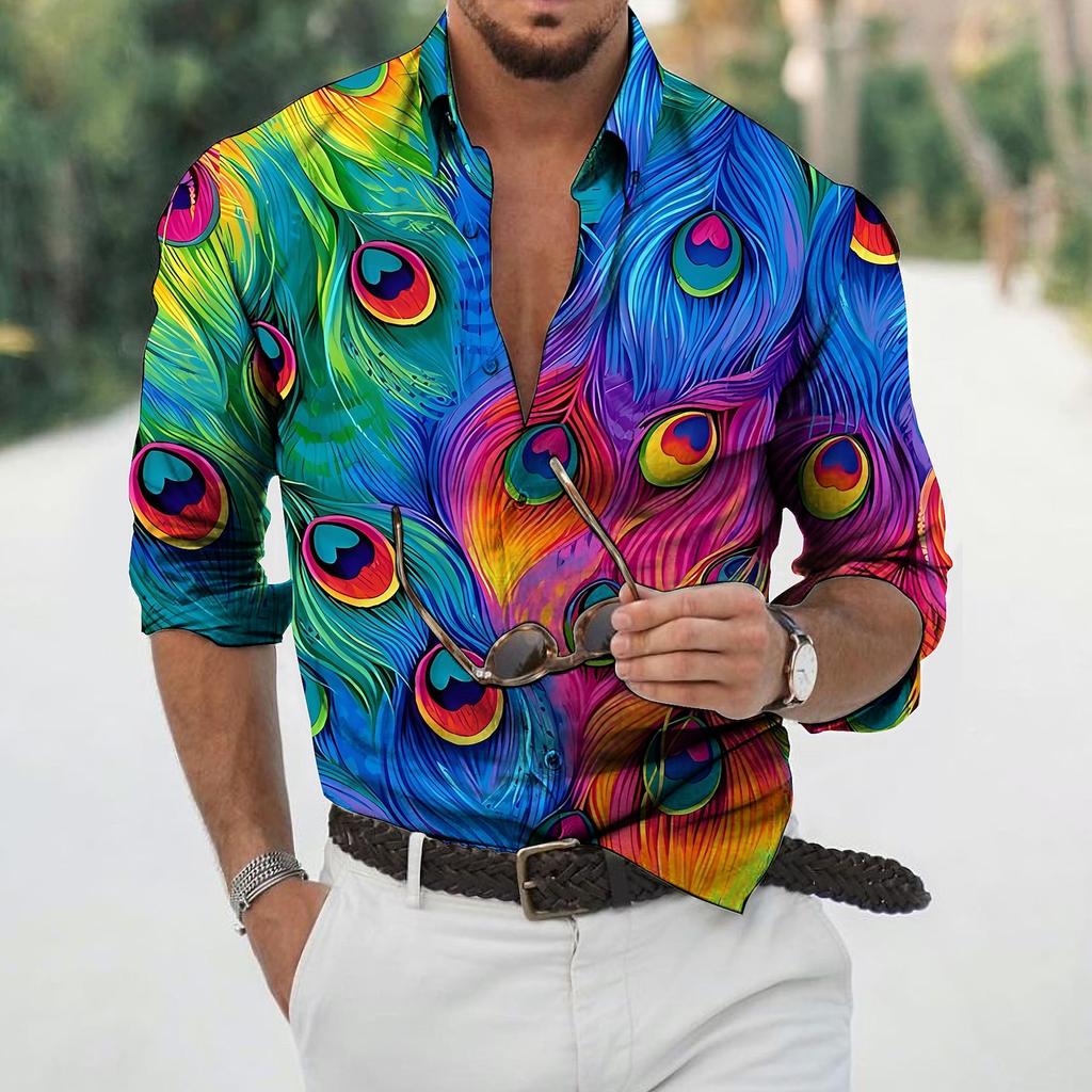 Peacock Casual Men's Formal Shirt Button Shirt Long Sleeve Business Daily Autumn Spring Summer 3D Shirt Collar Button