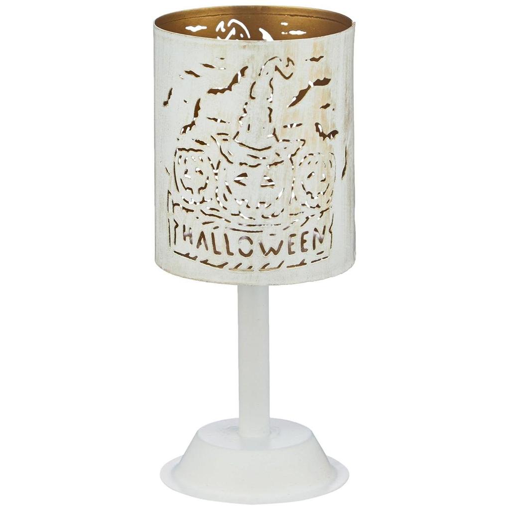 Zierteisen Teelicht | Stilvoll | für Innen- & Außendekoration | Zylindrisch (Weiß mit Goldtextur)