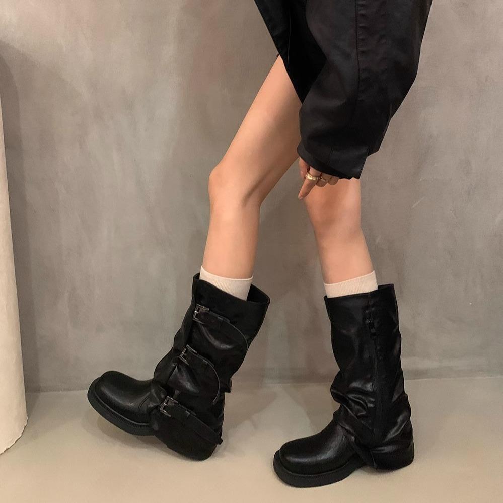 Retro Thick Heel Medium Tall Boots Western Cowboy Pile Boots Knight Boots Early Autumn French Women's Boots