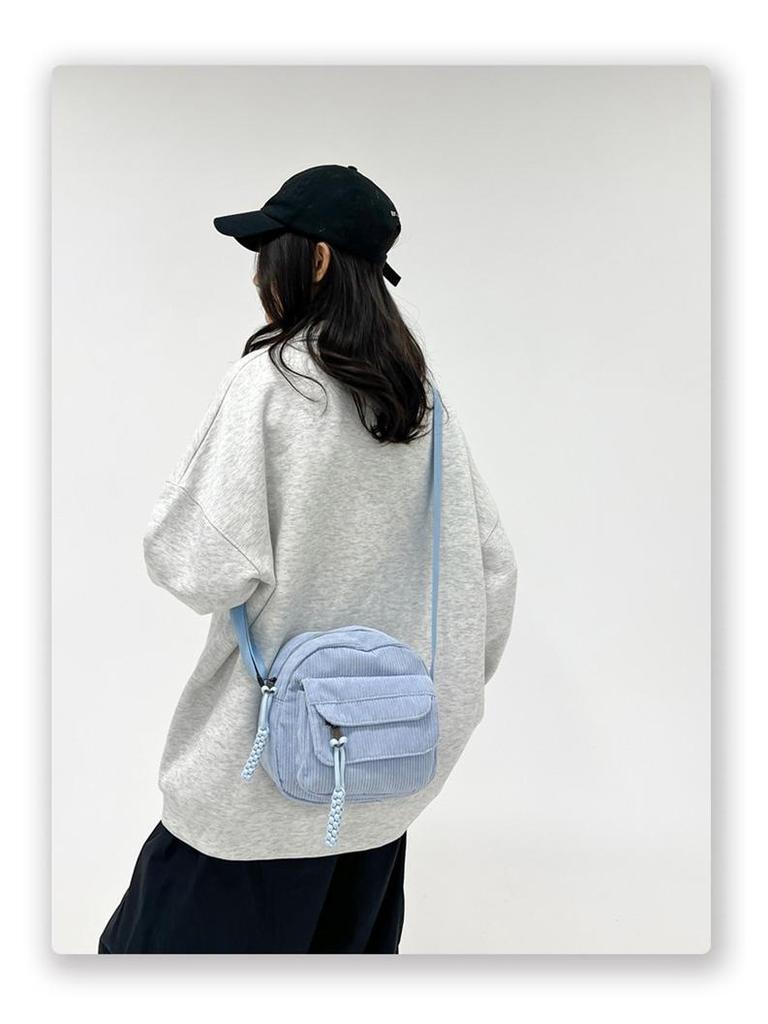 Torba na ramię i crossbody z sztruksu na wiosnę 2024 dla dziewcząt - Styl kampusowy, Jednolity kolor, Mała, Modna