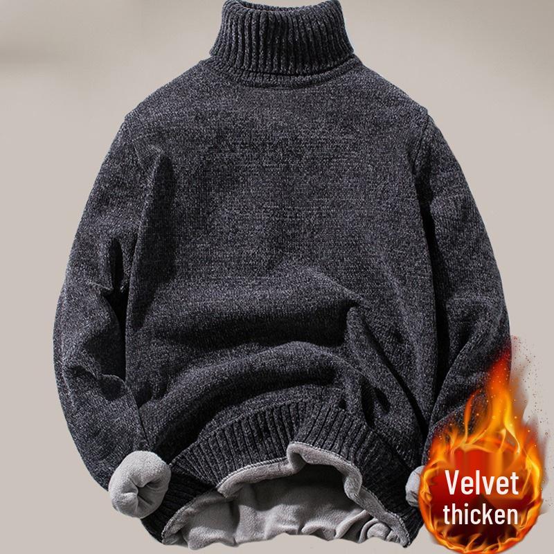 Trendy Men's High Neck Chenille Sweater - Japanese Style Loose Knit Winter Pullover