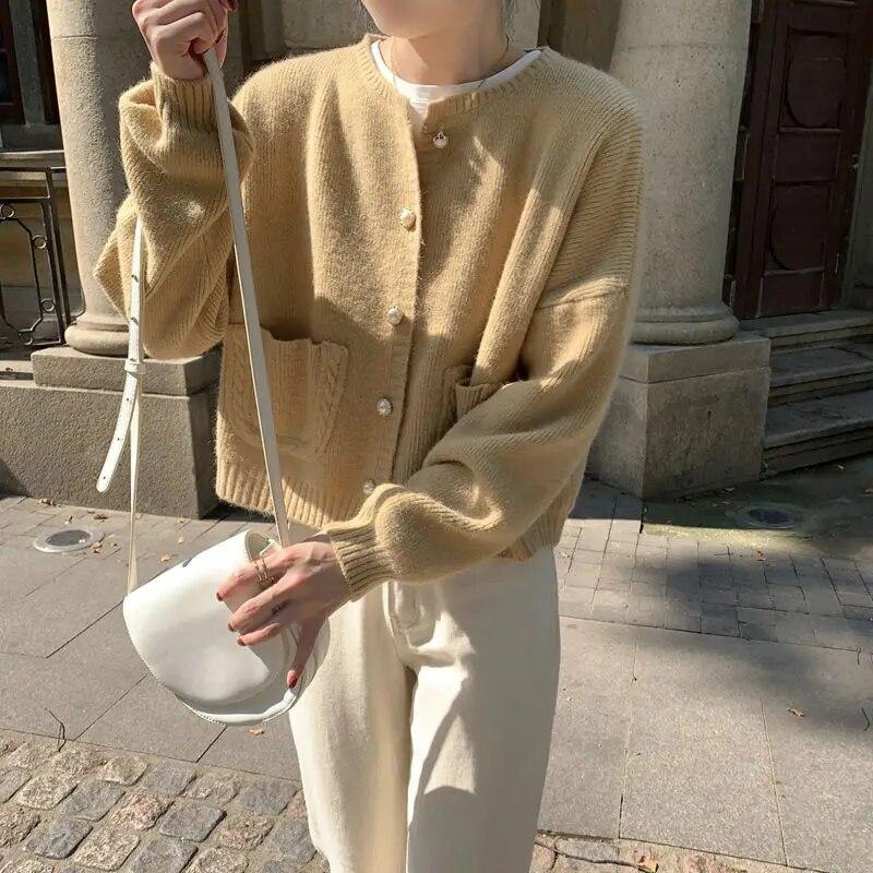 Sweater Female Autumn O Neck Knitted Cardigan Fashion Solid Long Sleeve Sweet Little Fragrance Sweater Cardigan Female Top