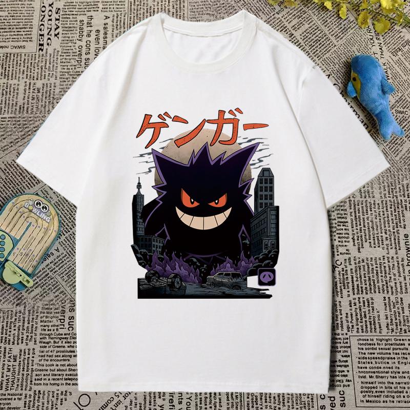 Pokémon Tshirt Mens and Womens Printed Short Sleeve Anime Cartoon Geng Gui Childrens Clothing Student Peripheral Summer