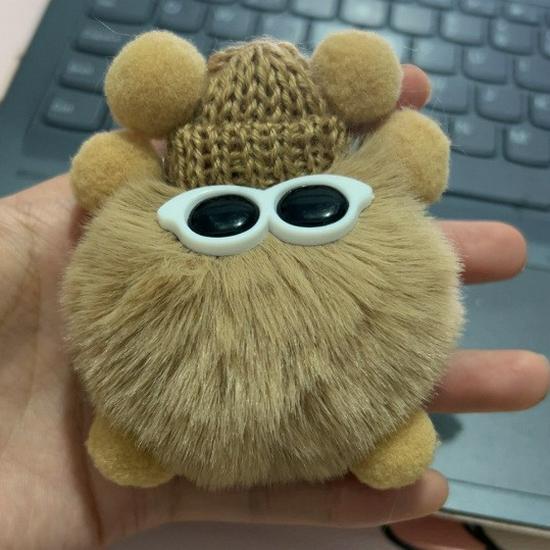 Faux Fur Plush Ball Keychain Ornament - Cartoon Doll Design