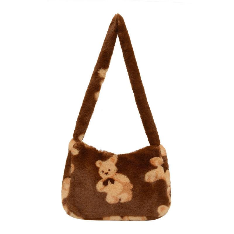 Adorable Plush Crossbody Bag Cute Bear Design Soft And Sweet Korean Style