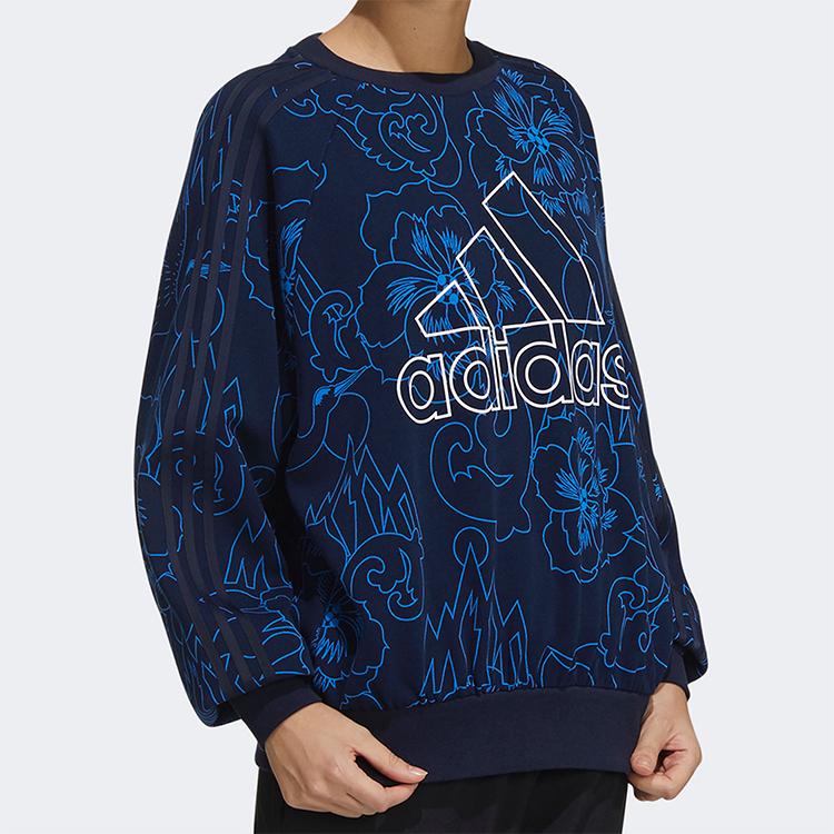 Adidas Printed Casual Sports Crew Neck Sweatshirt Women Sweatshirt Blue GT6486