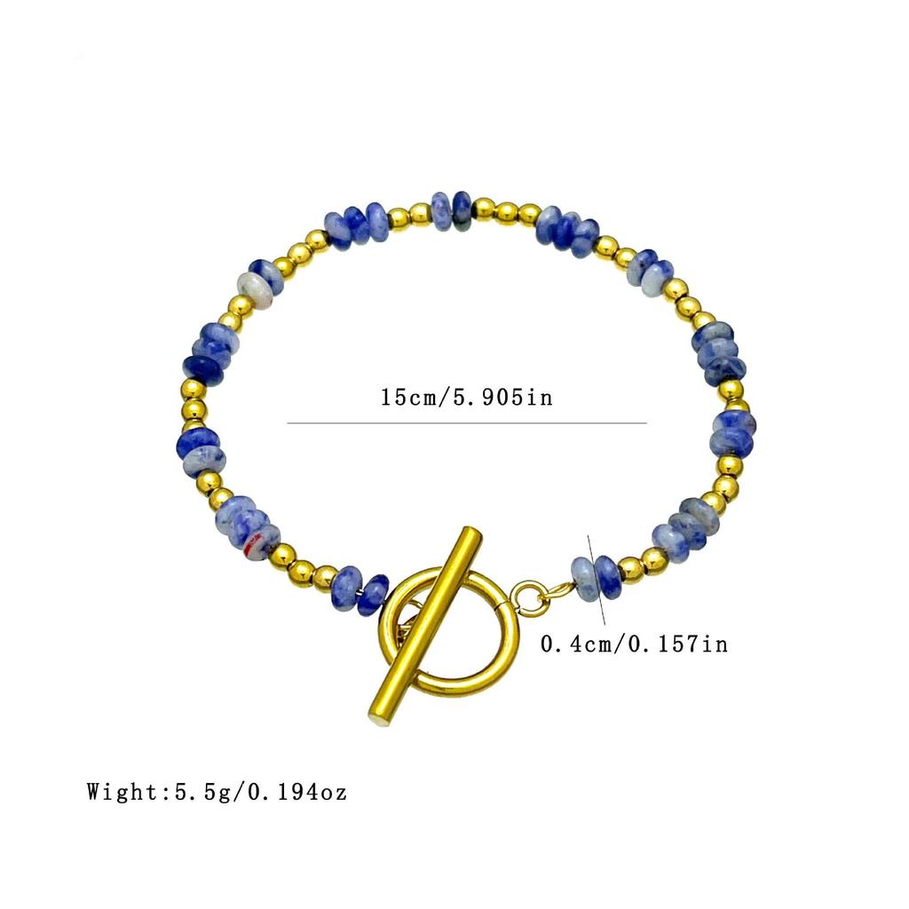 Handmade Bohemian Stone Bead Bracelet with Stainless Steel Chain for Women