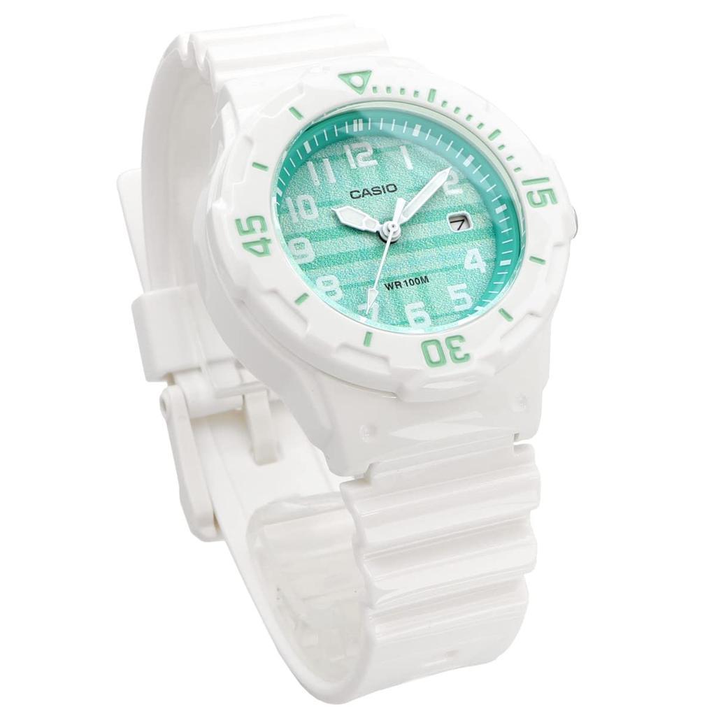 Casio LRW-200H-3CV Analog Watch for Women and Kids, Gloss White with Green Check Pattern, Overseas Model [Parallel Import]