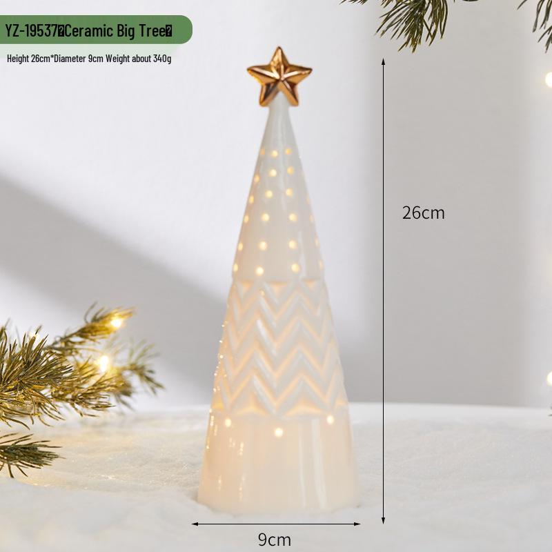 Christmas Ceramic Glowing Tree House Ornament - Desktop Scene Decoration Prop & Gift