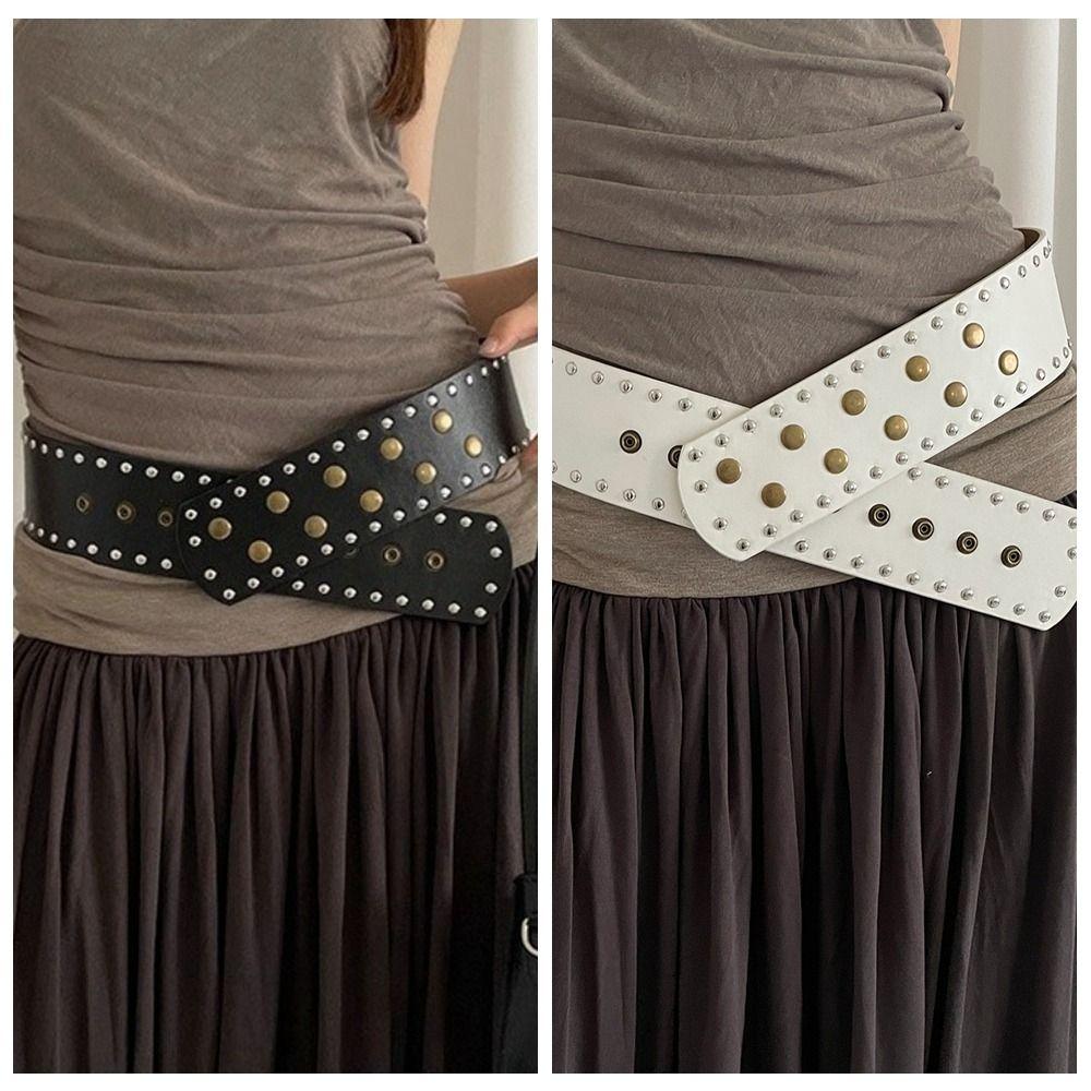 Snap Button Rivet Waist Belt Gothic Dress Jeans Belt Fashion Wide Women's Belt  Streetwear