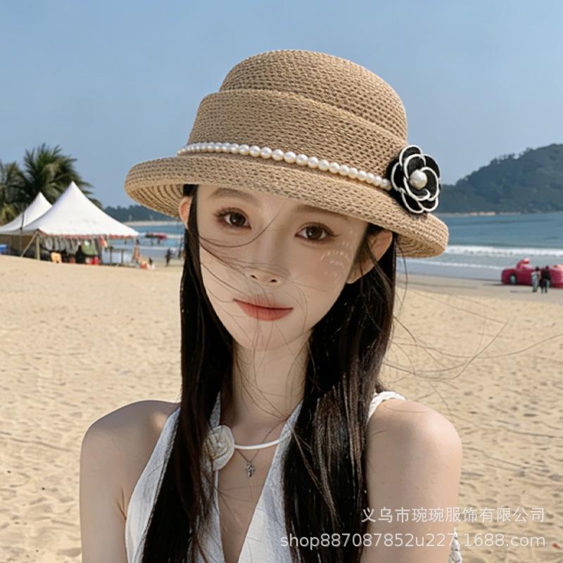 Autumn and Winter New Xiaoxiangfeng French Top Hat Fashionable Pearl Camellia Fisherman Hat Children's Versatile Washbasin Hat