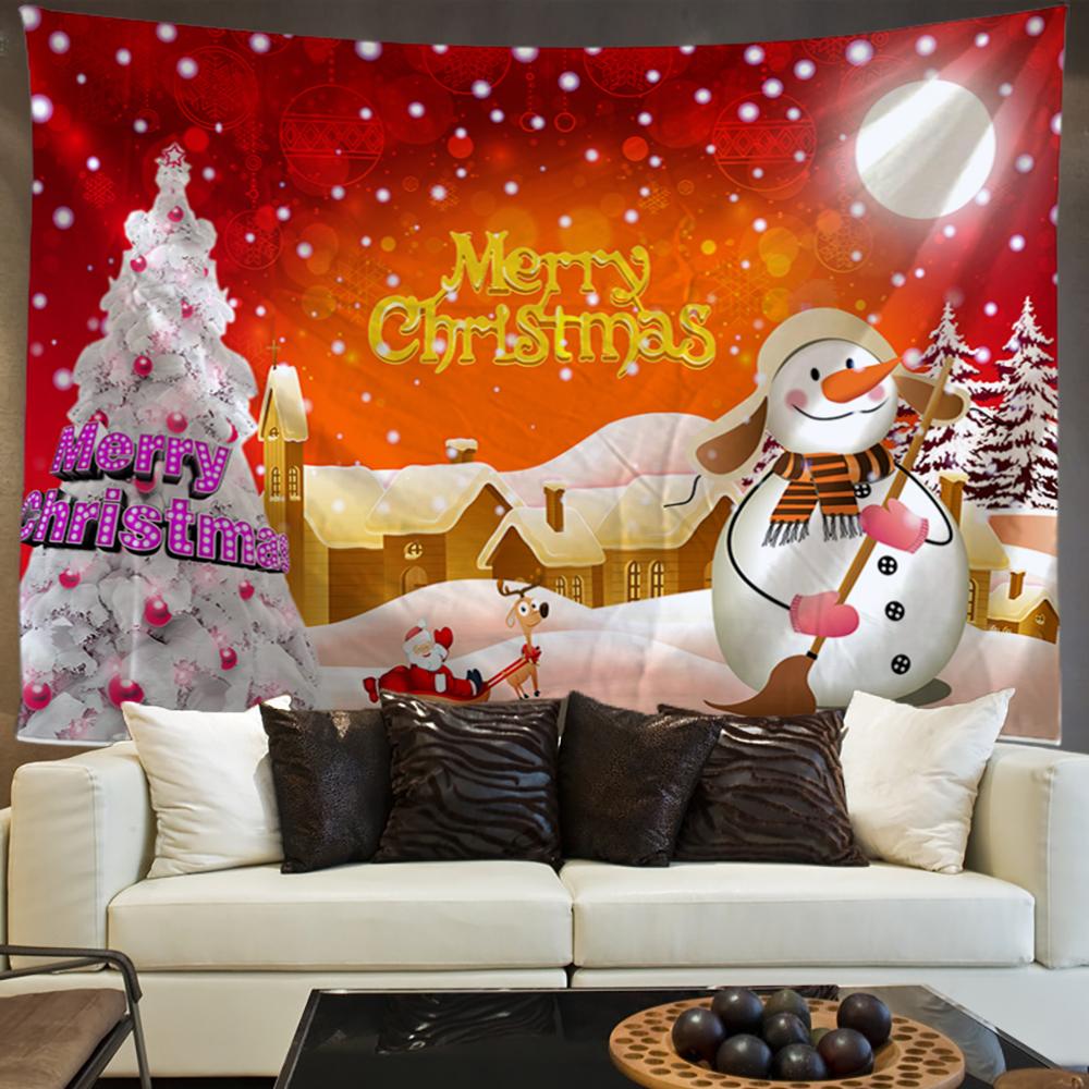 

Home Decor Christmas Tree and Snowman Print Tapestry Wall Hanging Boho Decor Festive Tapestry 230x180cm tapiz