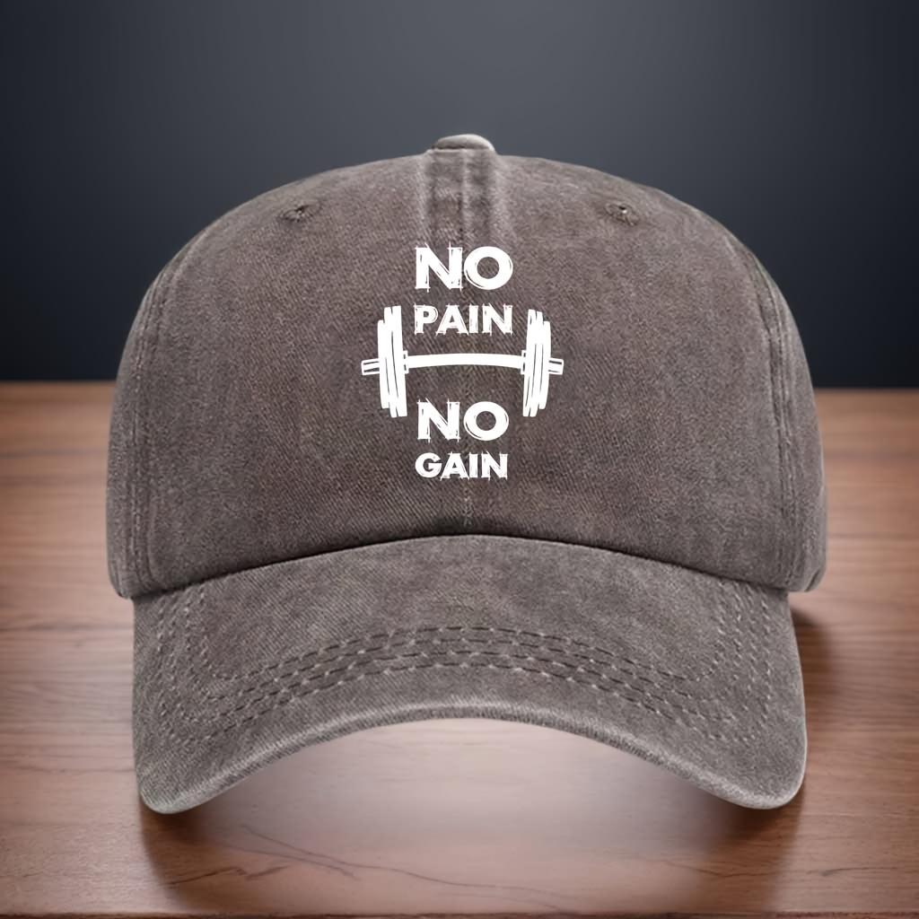 Printed Barbell Pattern Baseball Cap Letters NO NO GAIN Curved Brim Hat Fashionable and Versatile Hip-hop Hat