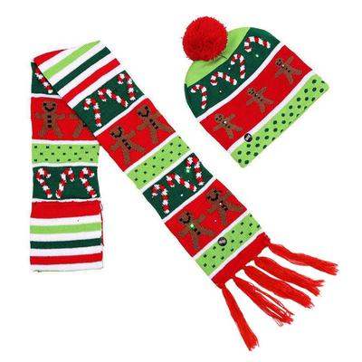 Lighted Christmas Santa Hat Scarf Warm Comfortable Christmas Cap for Celebrations and Parties