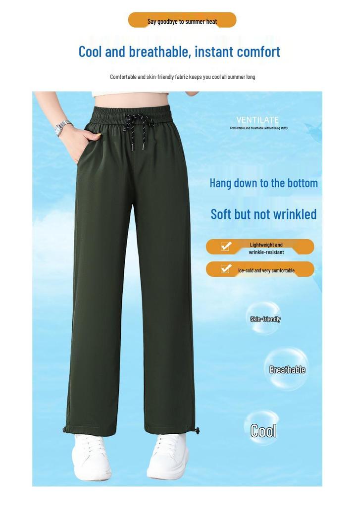 Women's Stylish High-Waist Ice Silk Wide-Leg Pants - Summer, Lightweight, Drapey, Middle-Aged Style