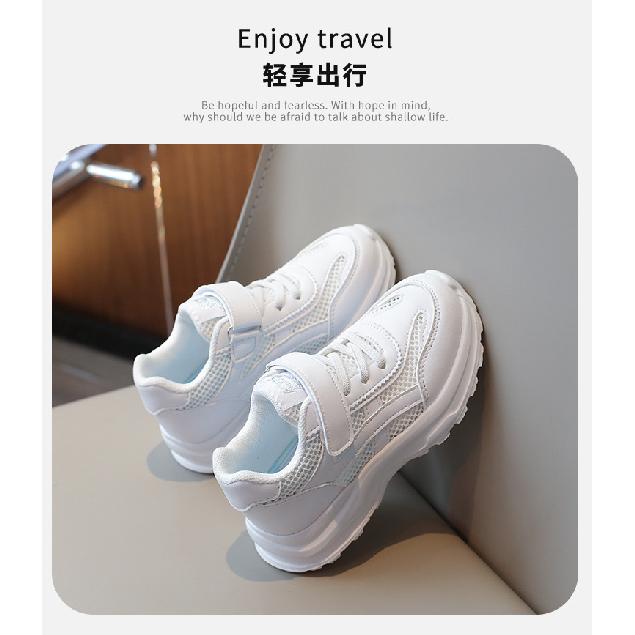 Genuine Leather Girls' Spring and Summer New Style Boys' Single Mesh Breathable Sports White Shoes for Older Boys with Soft Soles