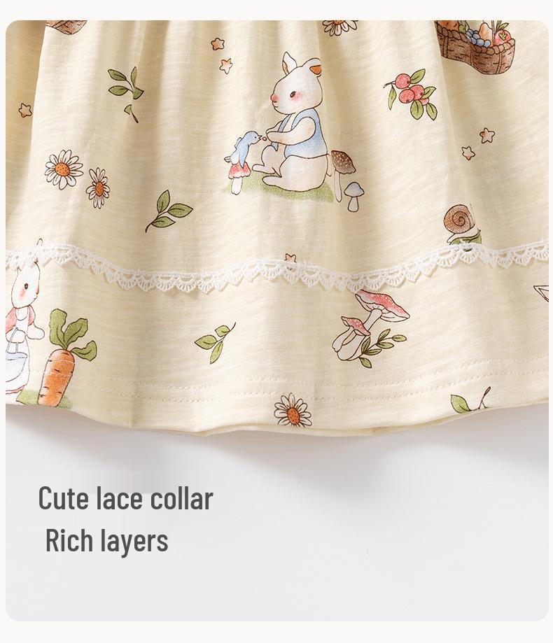 Girls' Summer Floral Cotton Princess Dress - Short-Sleeved Fashionable Outfit