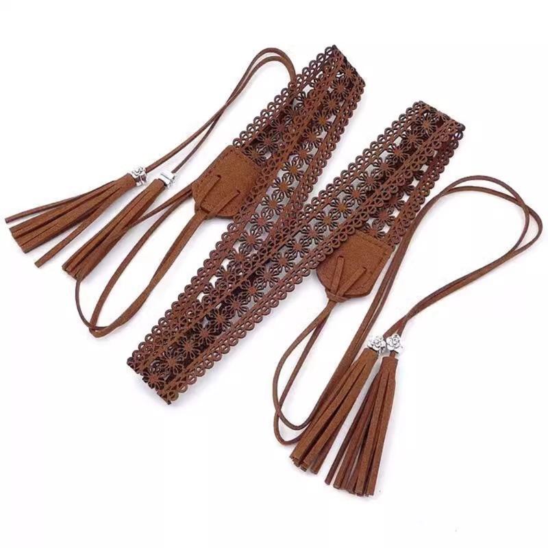 Hot Girl Cowgirl Waistband Western Cowboy Style Tie Belt with Hollow Flower Cowgirl Country Girls Waistband