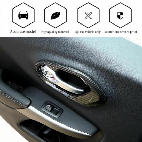 4x Interior Door Handle Bowl Cover Trim For Jeep Cherokee 2014- Carbon Fiber