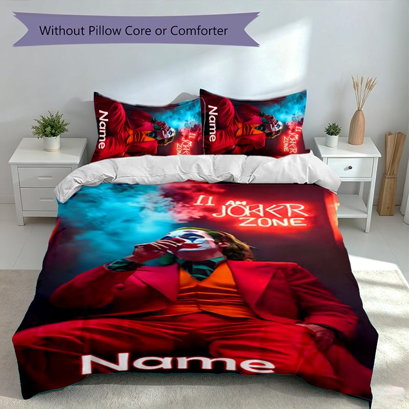 3pcs Custom Name Joker Set,Includes 1 Duvet Cover and 2 Pillowcases,All-season Bedroom Decor