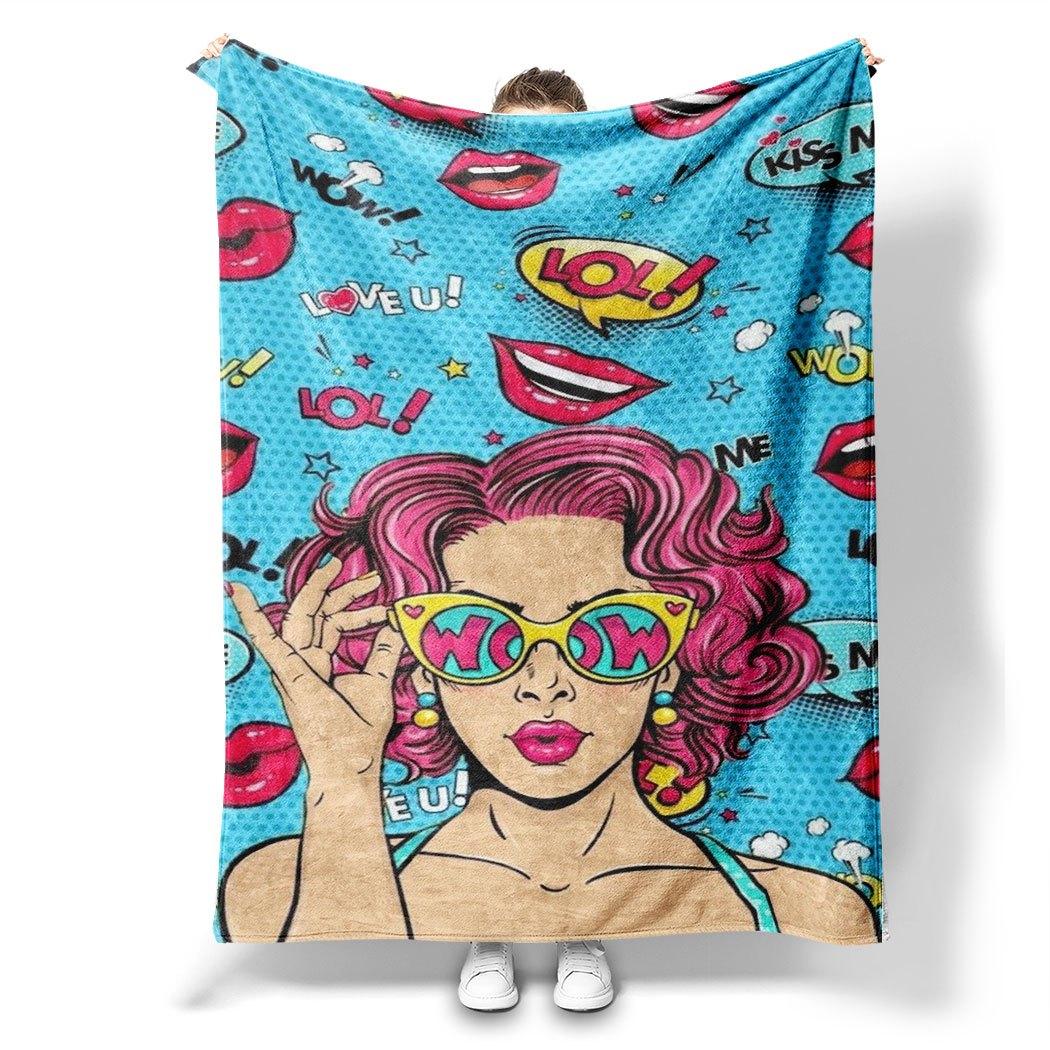 

Pop Art Girl Print Flannel Throw Blanket – Trendy Gift for Home Office Sofa Car Nap 75x90cm