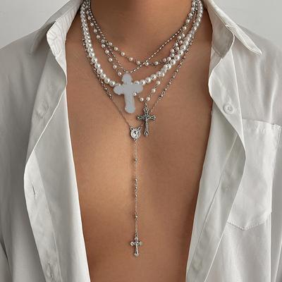 Men Hip Hop Statement Pearl Pendant Necklace Unique Luxury Collarbone Chain Jewelry