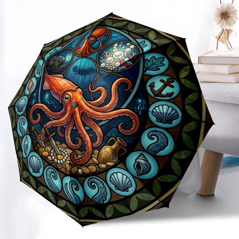 Ocean Mystery Glass pattern umbrella, portable and foldable design, 8 ribs, a casual accessory for Halloween, Christmas, and birthday gifts.