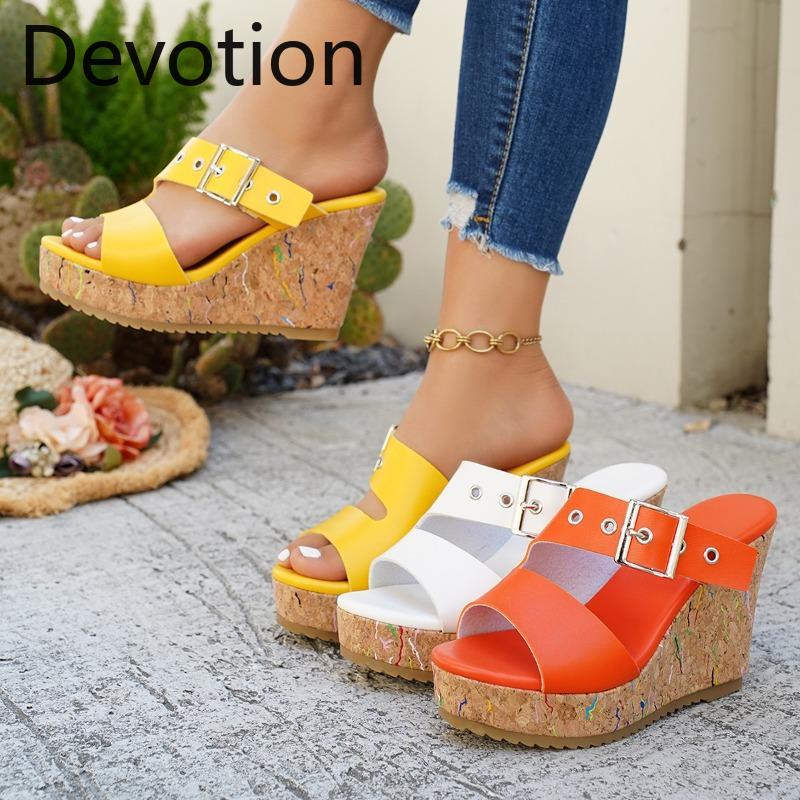 Pegged-toe Slippers for Women, New Style, Thick Sole, Fish-tail Heel, High Heel Shoes Devotion