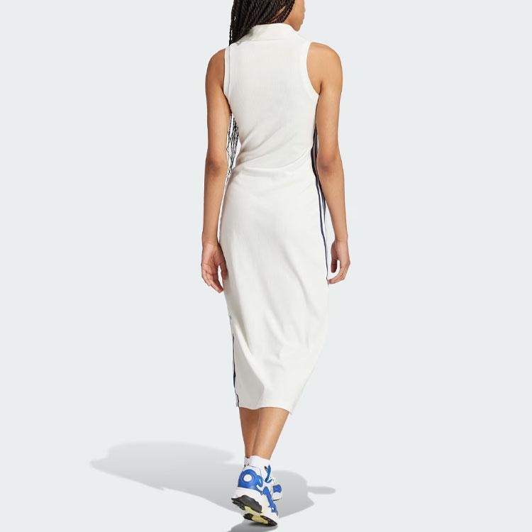 Adidas Originals Rib Dress Logo Striped High-Waist Long Sleeveless Dress Women Dress White IT9860