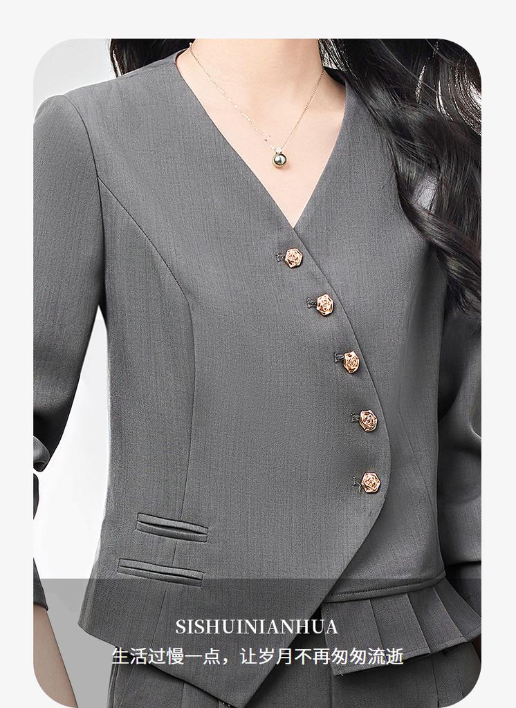 Elegant white-collar commuting ruffled suit+slimming casual pants