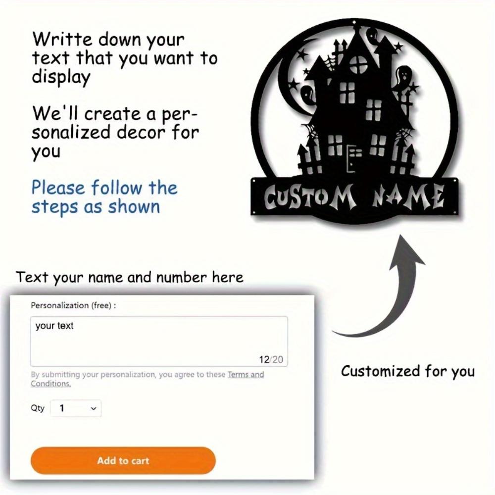Bohemian Style Halloween Haunted House Metal Sign Personalized Surname Door Hanging Special Occasions