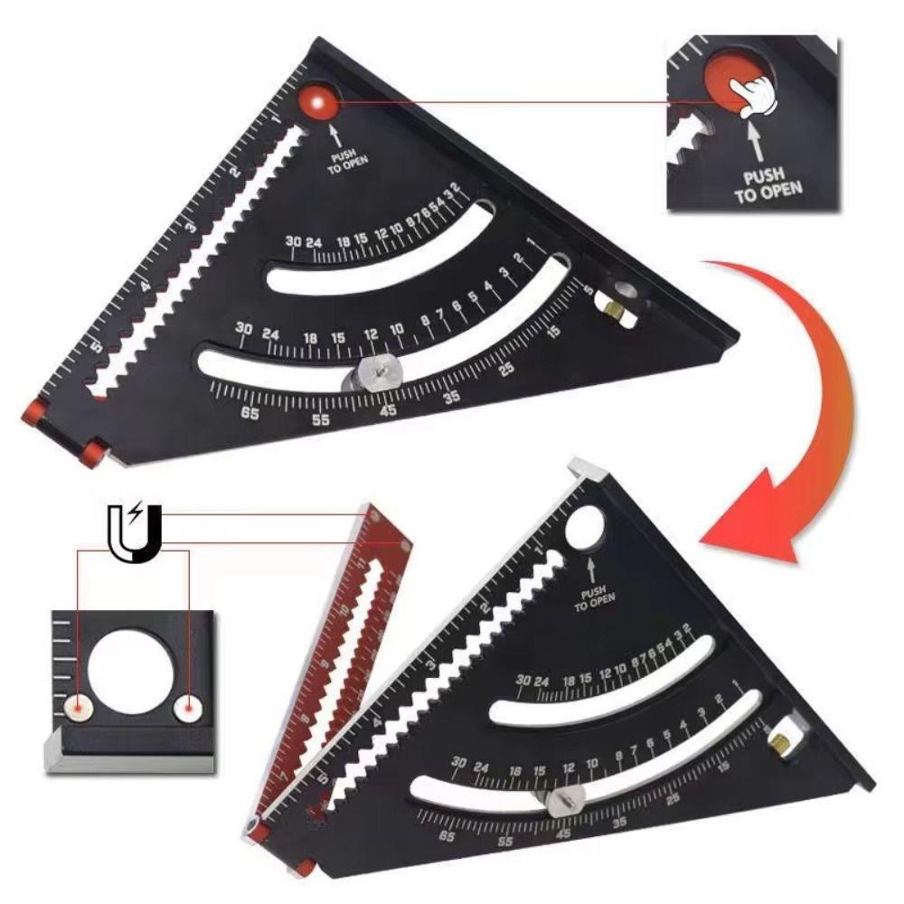 Portable Metric Triangle Angle Ruler Aluminum Alloy 2 In 1 Carpentry Triangle Ruler Adjustable Angle Multi-function Protractor