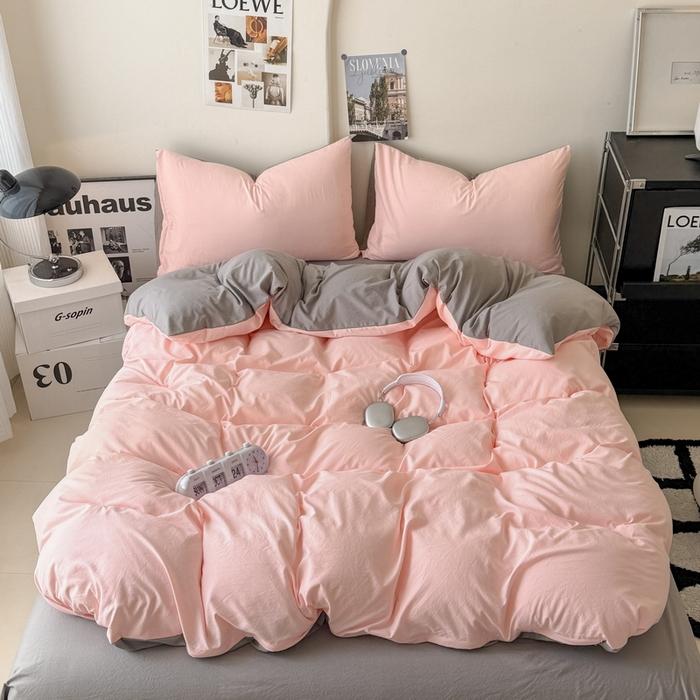 new solid color washed cotton four-piece set Shuangpin student dormitory single bedding three-piece set