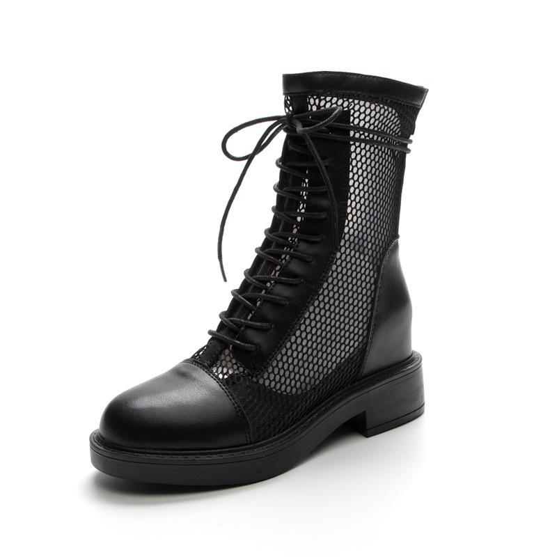 Inner heightening thin Martin boots women's small summer single boots British style hollow cool boots mesh short boots