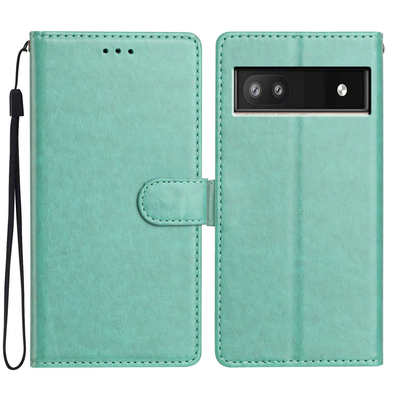 

For Google Pixel 8a Leather Phone Case Wallet Stand Cover with Handy Strap Green