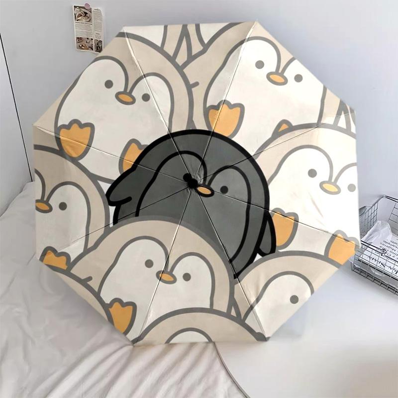 

1 PC Penguin Automatic Folding Umbrella - Cartoon Pattern, Portable & Foldable Design with 23 Ribs, Christmas Birthday Gifts