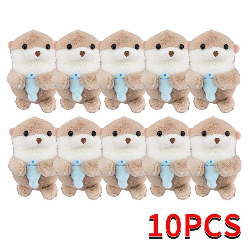 Cute Otters Holding Fish Plush Doll Keyrings Lightweight Hanging Pendant Props For School Bag Key Wallet Doll Toy Gifts 11cm