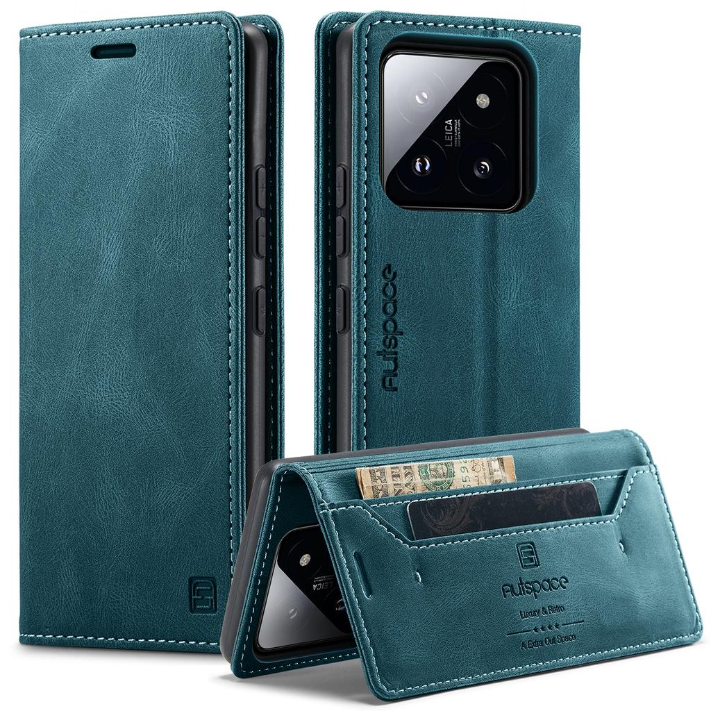 For Xiaomi 14 Wallet Case AUTSPACE A01 Leather Stand Cover with RFID Blocking Card Holder