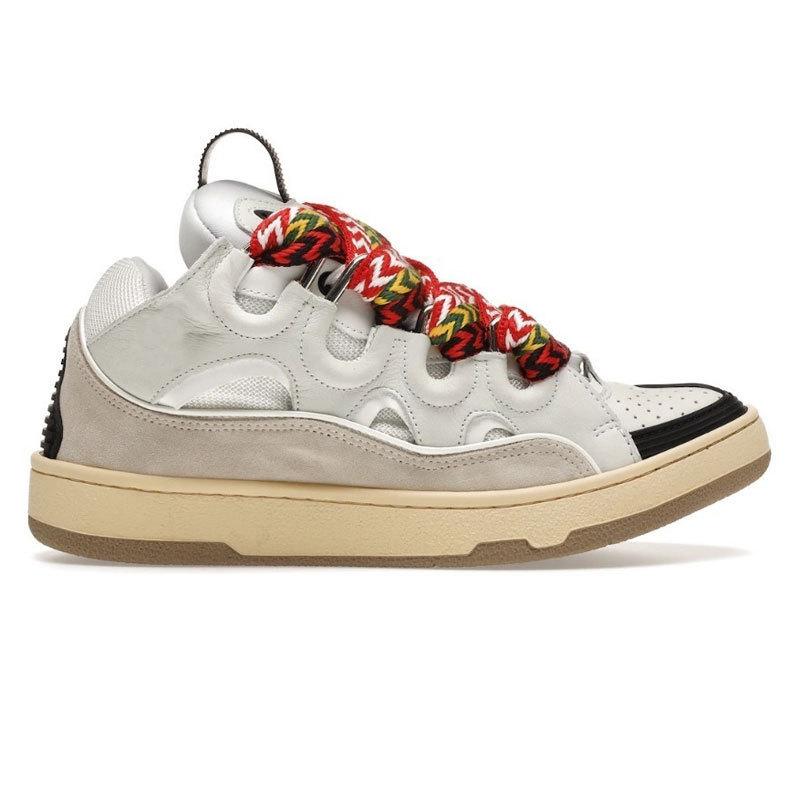 Langfan Men's and Women's Leather Splicing Lace-up CURB Sports and Leisure Shoes Retro Board Shoes New Shoes