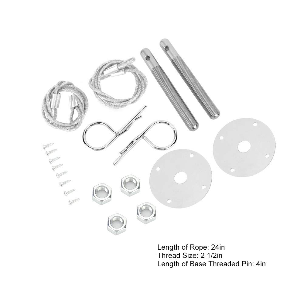 Bonnet Pin Plate Lock, Stainless Steel Engine Hood Pin Plate Bonnet Lock Clip Kit