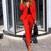 Women Suit Set Solid Color Fake Flap Pockets Two-piece Lapel Buttons Blazer Pencil