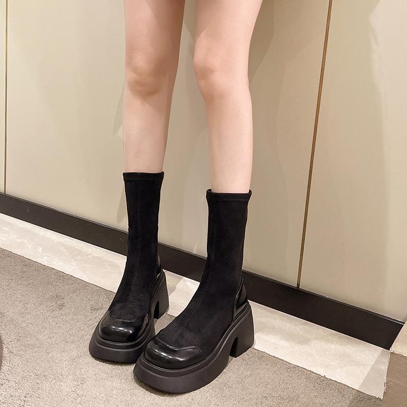 Martin boots women's thin new platform short boots thick high heel elastic boots sleeve height increase small women's boots