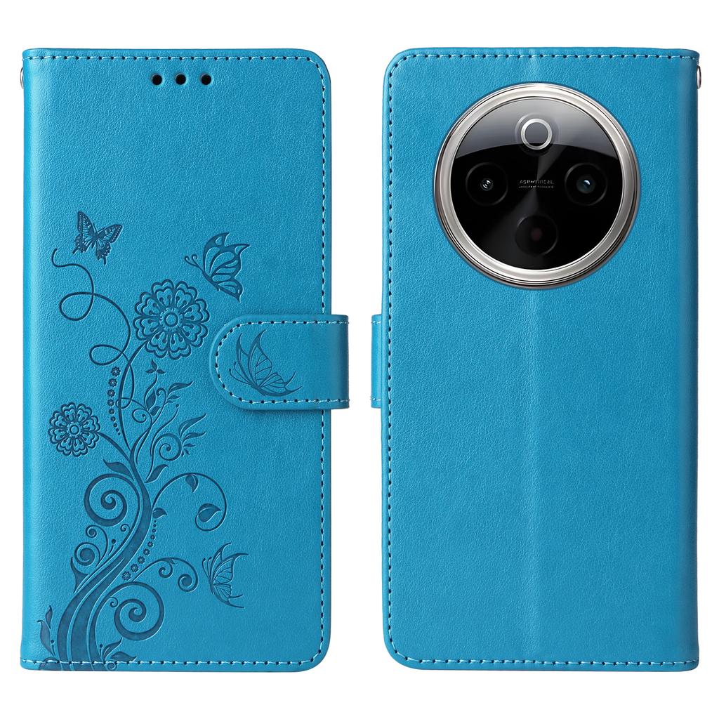 For vivo Y300 Pro 5G Leather Case Butterfly Floral Imprint Wallet Stand Cover