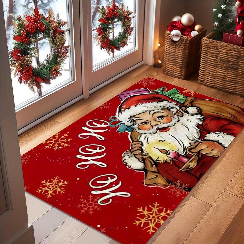 Santa Claus Christmas Carpet Mat Rug - Merry Christmas Design Home Decoration with Reindeer Gift Pattern for Holiday Party